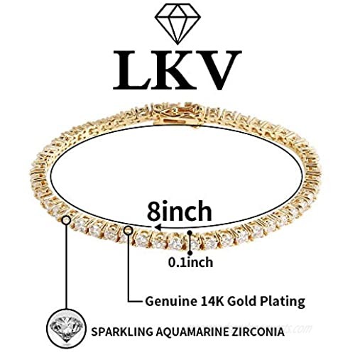 LKV 14K 3mm Gold Plated Cubic Zirconia Classic Tennis Bracelet Gold Bracelets for Women Size 7-8 Inch