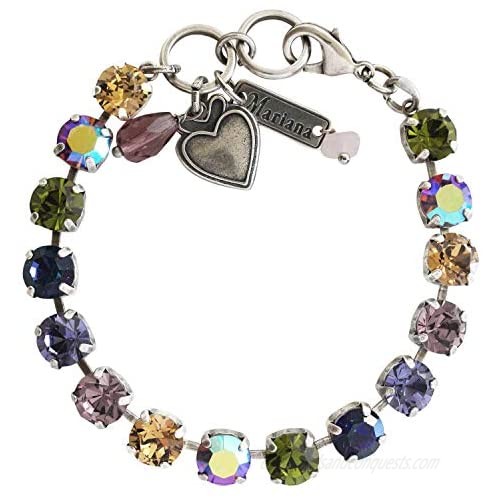 Mariana Silvertone Classic Shapes Crystal Tennis Bracelet  7" Penelope Multi Color Purple Green Iridescent 4252 1089