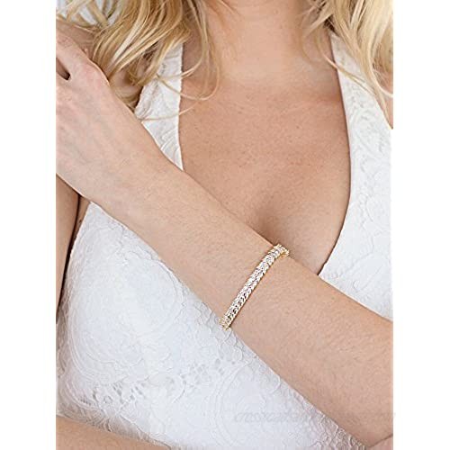 Mariell Cubic Zirconia 14K Gold Plated Tennis Bracelet for Women - Bridal Wedding or Everyday Jewelry