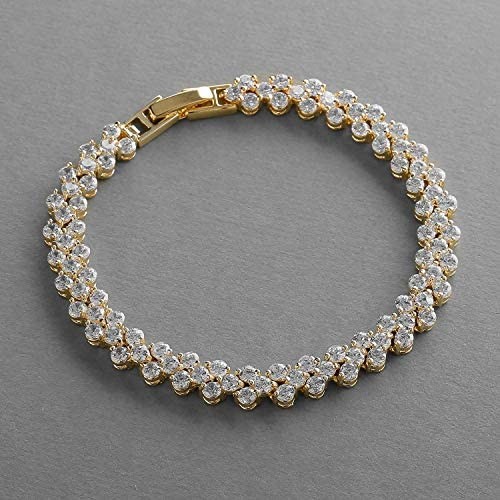 Mariell Cubic Zirconia Gold Tennis Bracelet for Brides Wedding Prom or Everyday - Real 14K Gold Plated