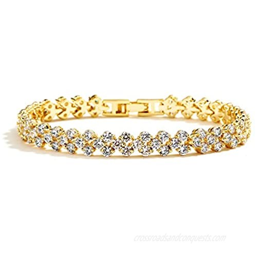 Mariell Cubic Zirconia Gold Tennis Bracelet for Brides  Wedding  Prom or Everyday - Real 14K Gold Plated