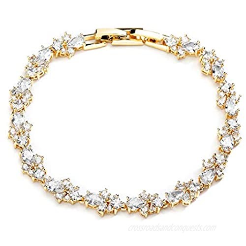Mariell CZ Crystal Wedding Bridal & Prom Tennis Bracelet for Women  14K Gold Plating  7" Plus ⅜ Extender