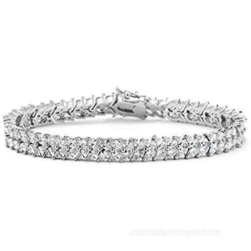 Mariell Silver Platinum Cubic Zirconia Tennis Bracelet for Women - Bridal Wedding or Everyday Jewelry