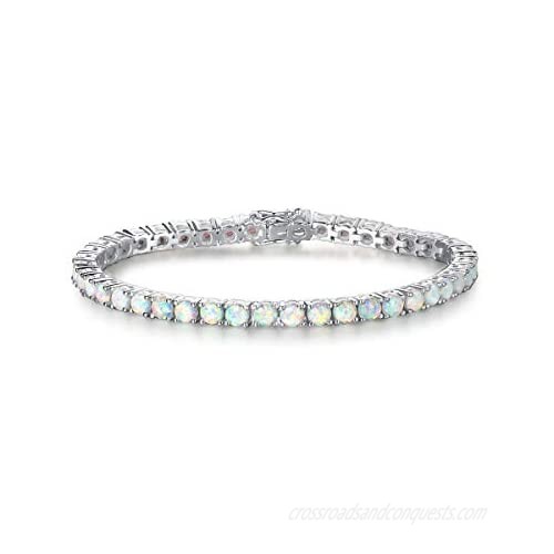 Mothers Day Gifts FANCIME October Birthstone Sterling Silver White Opal Tennis Bracelet 4 Prong 42 Created Fire Opal Stones Fine Jewelry for Women Girls 7 inch Length 4mm Width