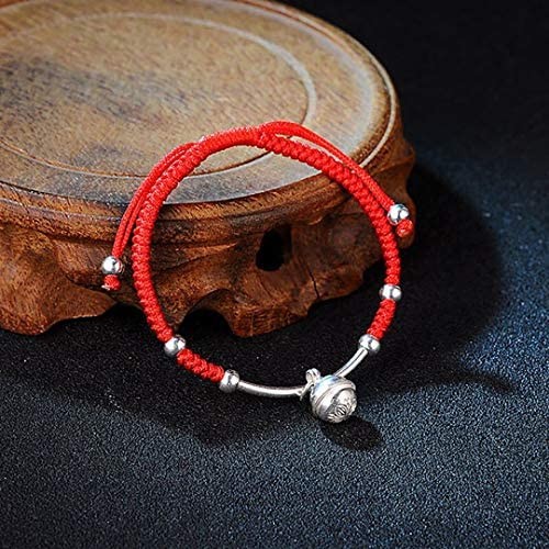 NUOGIC Real S925 Sterling Silver Bell Lucky Red Rope Bracelet for Women Gift
