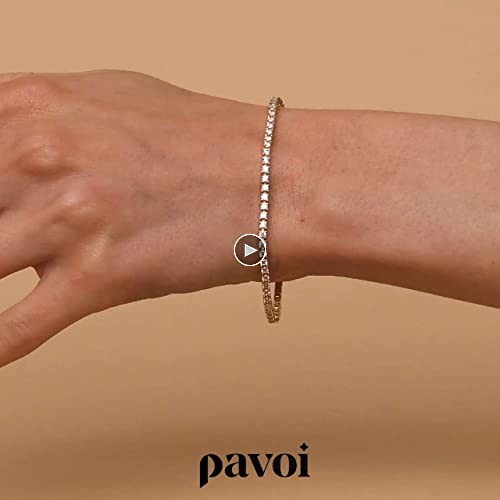 PAVOI 14K Gold Plated 2mm Cubic Zirconia Classic Tennis Bracelet | Gold Bracelets for Women | Size 6.5-7.5 Inch
