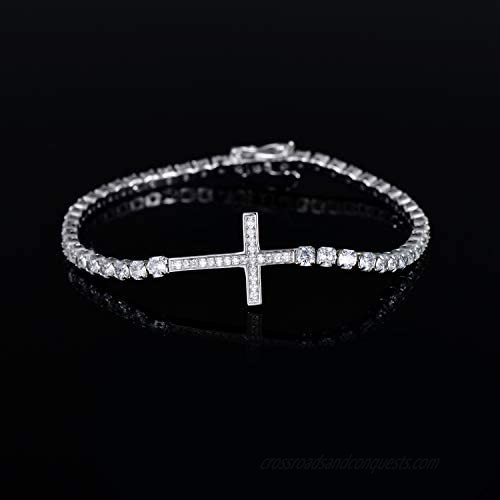 PDTJMTG Cross Tennis Bracelet Sterling Silver Dainty Bracelets for Women