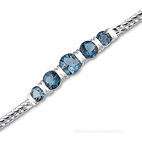 Peora Sterling Silver 5 Stone Designer Bracelet for Women in Round Shape Natural  Created  Simulated Gemstones  7.25 Inches