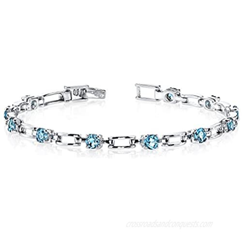 Peora Sterling Silver Modern Link Bracelet for Women  Round Shape Natural and Created Gemstones  7.25 Inches