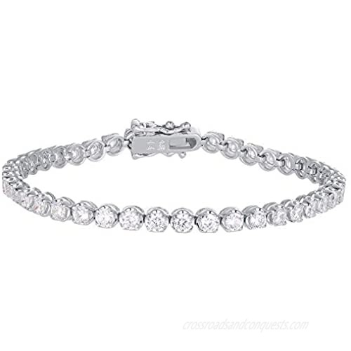 SHKA 925 Sterling Silver Plated Tennis Bracelet Princess Round Cut Brilliant White 3mm CZ Crystals 18K White Gold Plated Tennis Bracelets with Cubic Zirconia Stones