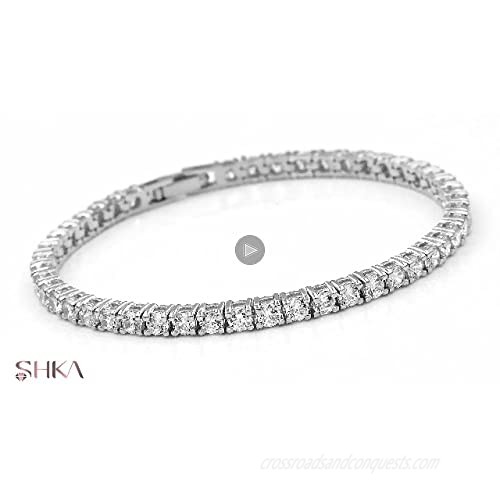 SHKA | AAA + 3.0mm Cubic Zirconia | 18K Gold Plated Ladies Tennis Bracelet CZ Bracelet | 6.5 inch-7.5 inch