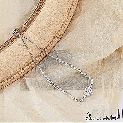 Sinselect 3 PCS Classic Tennis Bracelet for Women Cubic Zirconia Heart Bracelet Adjustable Slider Bracelet Jewelry for Gifts