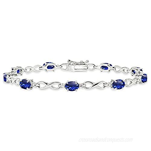 Sterling Silver Genuine  Created or Simulated Gemstone Oval Polished Infinity Classic Tennis Bracelet