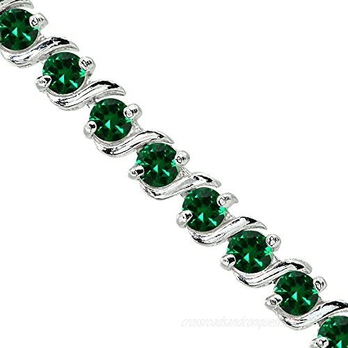 Sterling Silver Genuine Created or Simulated Gemstone S Design Bar Classic Tennis Bracelet Choose a Color