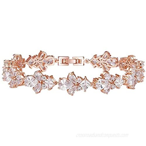 SWEETV Teardrop Cubic Zirconia Wedding Tennis Bracelets for Women Crystal Rhinestone Bridal Bracelets for Brides Bridesmaid