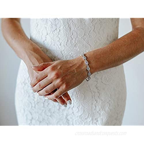 SWEETV Wedding Bridal Bracelet for Brides Bridesmaid-Crystal Cubic Zirconia Tennis Bracelet Wedding Jewelry