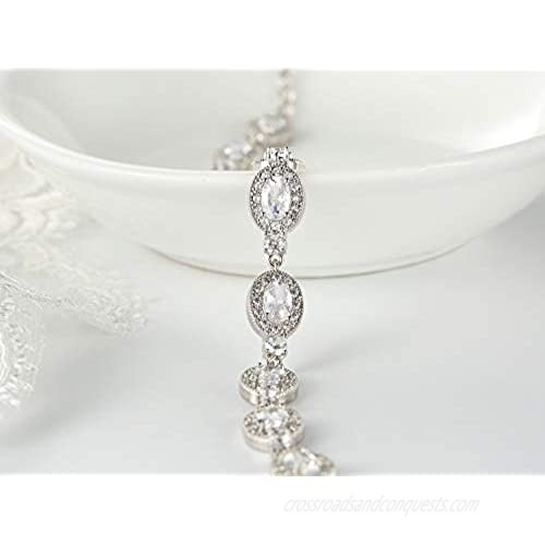 SWEETV Wedding Bridal Bracelet for Brides Bridesmaid-Crystal Cubic Zirconia Tennis Bracelet Wedding Jewelry