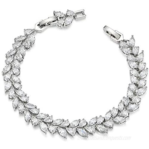 SWEETV Wedding Bridal Bracelet for Brides  Cubic Zirconia Classic Tennis Bracelet for Women Jewelry Gift