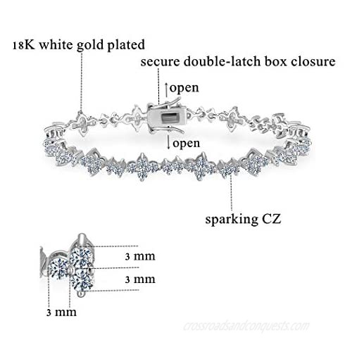 Tennis Bracelet Cubic Zirconia Graduated 18K White Gold Plated Sparkly Round Cut CZ Hypoallergenic Jewelry for Women Men
