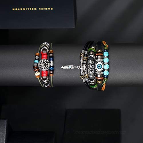 2 Pieces Vintage Bohemia Eye Beaded Bracelet Multilayer Hand Woven Wristbands Bracelet Jewelry for Men Women