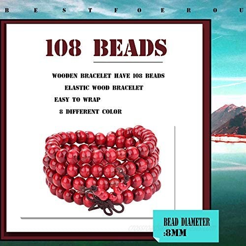 Adramata 16 Pcs Wood Beaded Bracelet Necklace for Men Women Tibetan Buddhist Meditation Mala Prayer Elastic Beads Bracelet Set