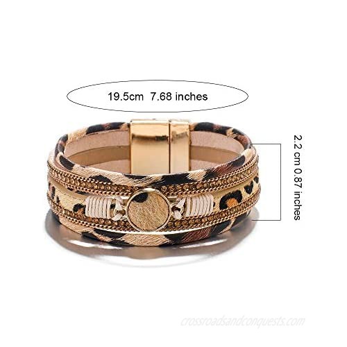 ARVATO Leopard Bracelets for Women Teen Girls Multilayer Wide Animal Cheetah Print Leather Wrap Bracelet Jewelry Gift