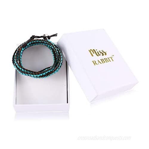 Boho Bead 5 Wrap Bracelets for Women Girls Natural Stone Beaded Bohemian Style Bracelet Leather Handmade Jewelry