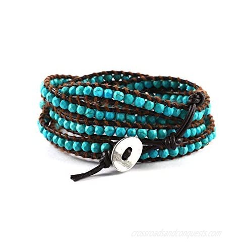 Boho Bead 5 Wrap Bracelets for Women Girls Natural Stone Beaded Bohemian Style Bracelet Leather Handmade Jewelry