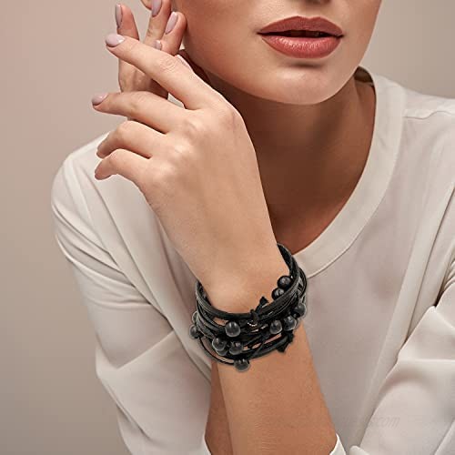 Boreas Outstanding Genuine Leather Cuff Beaded Bracelet - Perfect Quality Gift for Women in Special Days Anniversary Birthdays - These revolutionary Jewelry Will Give You a Cool Look Because of It's Vintage Look Comfortable Design and Light Weight It Looks Cool and Won't Disturb You While Wearing It