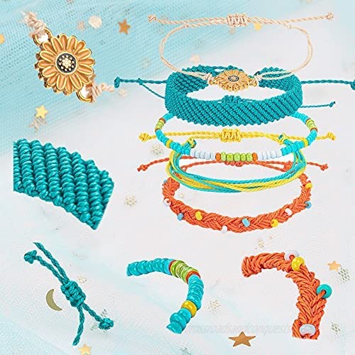 Braided Sunflower Boho String Woven Strand Bracelets Set for Women Teen Girls Adjustable Wrap Rope Charm Wave Jewelry Friendship Waterproof Gift Sunflower 5 Pcs