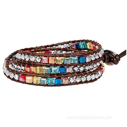 Chakra Awareness Balancing Leather3 Wrap Crystal Bracelet with Hematite for Women