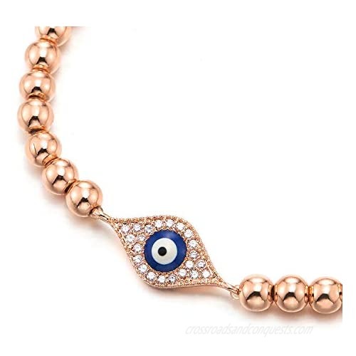 COOLSTEELANDBEYOND Beads Bracelet for Women Men with Cubic Zirconia Protection Evil Eye
