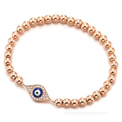 COOLSTEELANDBEYOND Beads Bracelet for Women Men with Cubic Zirconia Protection Evil Eye