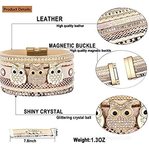 DESIMTION Owl Jewelry Gifts for Women Boho Wrap Leather Bracelets Christmas Birthday Gift for Owl Lover