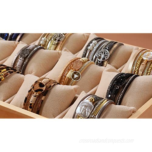 Fesciory Leopard Bracelet for Women Wrap Multi-Layer Leather Bracelet Magnetic Clasp Cuff Bangle Jewelry