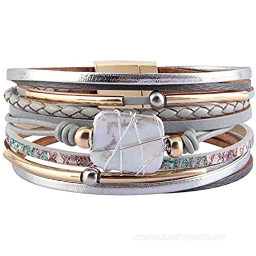 Fesciory Leopard Bracelet for Women Wrap Multi-Layer Leather Bracelet Magnetic Clasp Cuff Bangle Jewelry