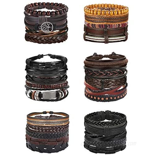 Florideco 30PCS Braided Leather Bracelets for Men Women Wrap Wood Beads Bracelet Woven Ethnic Tribal Rope Wristbands Bracelets Set Adjustable