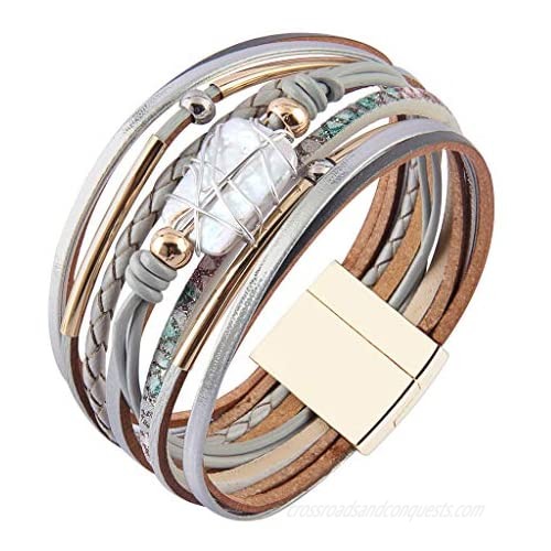GelConnie Baroque Pearl Leather Cuff Bracelet Multi Strand Wrap Bracelets Magnetic Bohemian Bracelet for Women Wife Sister