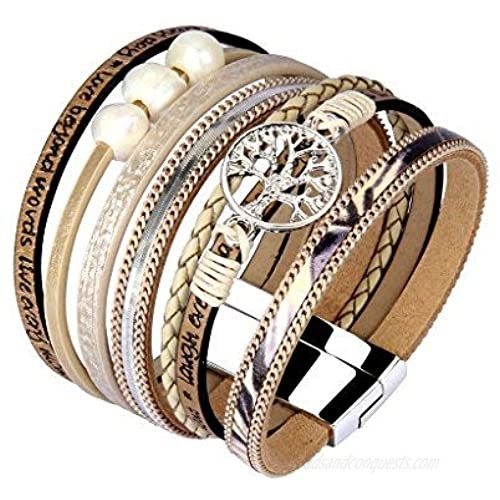 GelConnie Tree of Life Leather Cuff Bracelet Magnetic Multi Strand Wrap Bracelet Bohemian Jewelry for Women Wife Sister