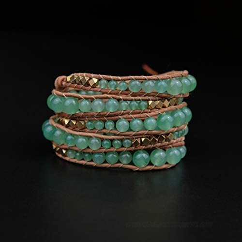 Globi Natural Stone Wrap Bracelet For Women/Men | Adjustable Multilayer Genuine Leather Boho Handmade Beaded Bracelet