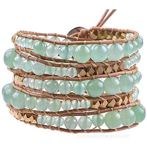 Globi Natural Stone Wrap Bracelet For Women/Men | Adjustable Multilayer Genuine Leather Boho Handmade Beaded Bracelet