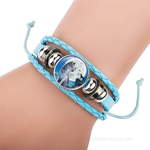 GOOEY Adjustable Wolf Braided Leather Bracelet - Cute Bangle Bracelets for Women The Pretty Gifts for Women