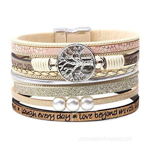 Inspirational Tree of Life Leather Bracelets for Women Mothers Day Birthday Jewelry Gifts for Teen Girls
