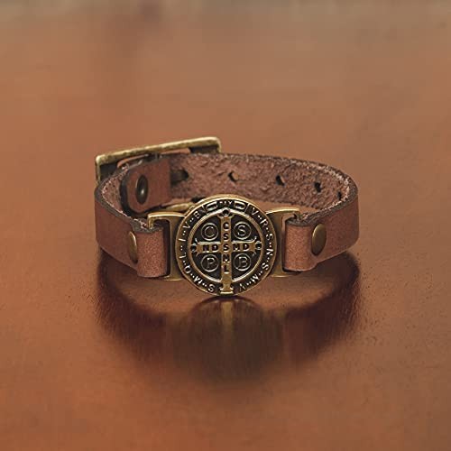 Intercession St Benedict Genuine Leather Protection Bracelet - Made in Brazil