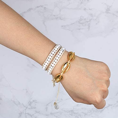 KELITCH Created Agate Crystal Gems Beads Charm 2 Wrap Bracelets Handmade Natural Leather New Jewelry