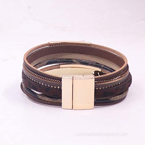 KSQS Multi-Layer Leather Wrap Cuff Bracelet Boho Wide Braided Buckle Bracelets for Women Waterproof Leather Wristband Bangles