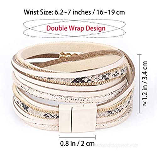 Leather Wrap Bracelets for Women Multilayer Boho Double Wrap Bracelet Marble Beads Boho Wrap Bracelet Magnetic Clasp Cuff Bracelet Bohemian Jewelry Gift for Women
