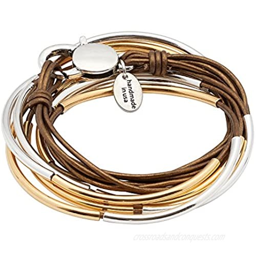 Lizzy Classic Gold & Silver 4 Strand Metallic Bronze Leather Wrap Bracelet