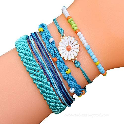 MDFY OEWGRF Handmade Colorful Bracelets Boho Beach Waterproof Adjustable Friendship Bracelet Set for Women Girls