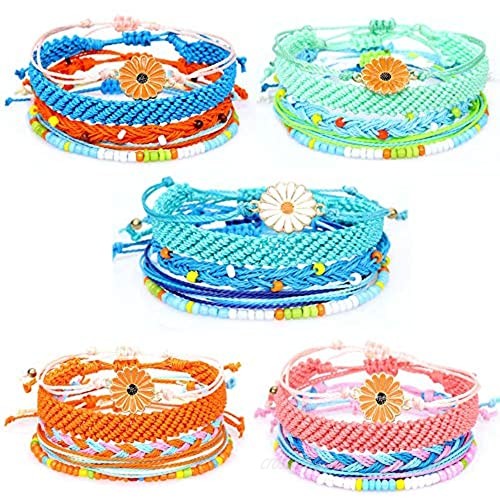 MDFY OEWGRF Handmade Colorful Bracelets Boho Beach Waterproof Adjustable Friendship Bracelet Set for Women Girls